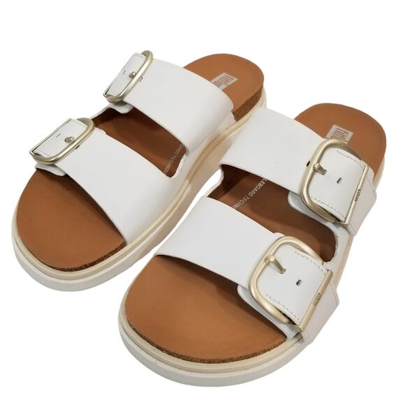 FitFlop Women's HE8194 GEN-FF Two- Bar Leather Slides Sandals White Size 37 - Picture 4 of 10